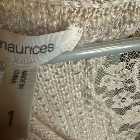 Maurices Tunic Sweater Long Sleeve V-Neck Lace Trim Back Light Peach Size 1 - Picture 2 of 6